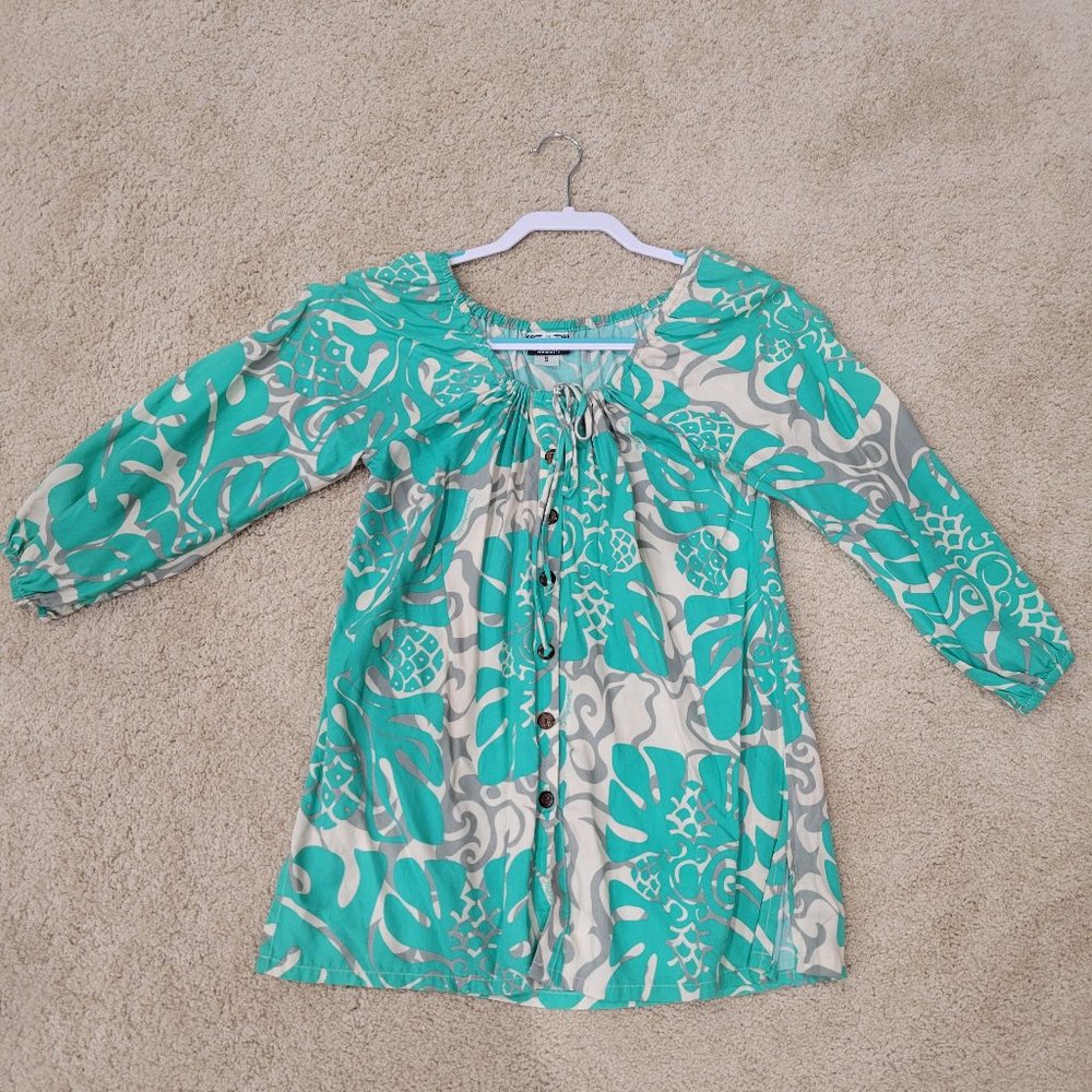 Manuhealii Teal/Beige Top Size Sm - Used